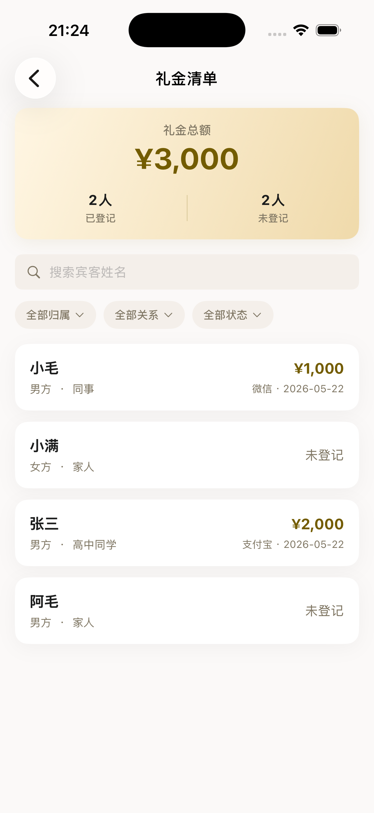 礼金记录